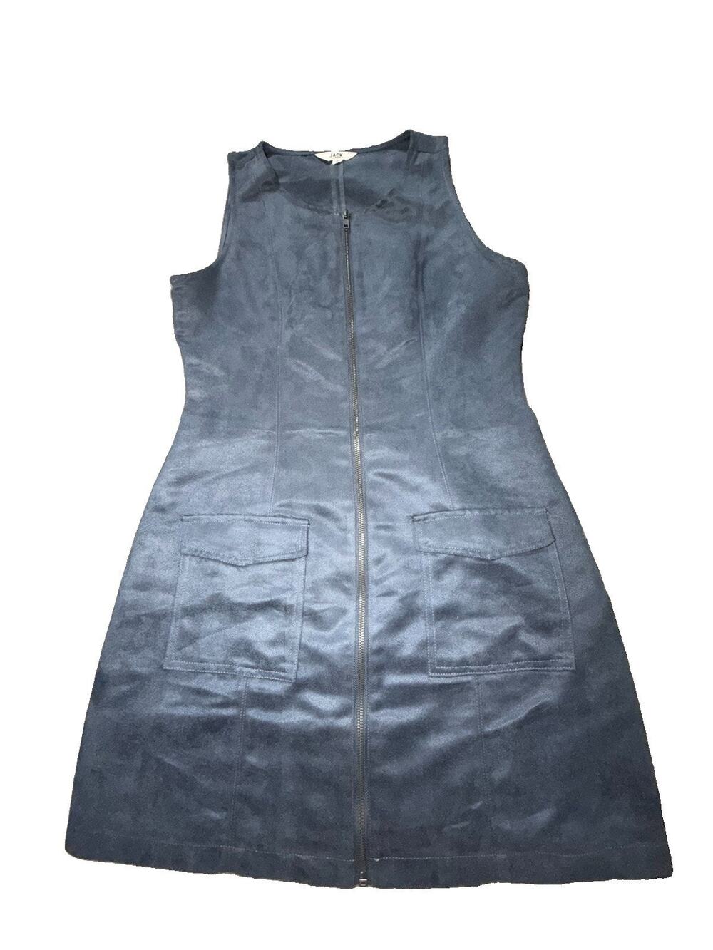 Jack BB Dakota Dress Size 4 Faux Suede Front Zip Retro 70s Mod Pockets Blue AT9